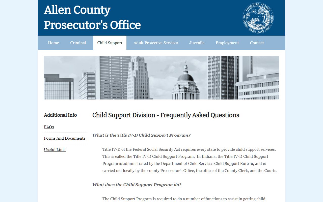 Allen County child support FAQ for Allen County family court records