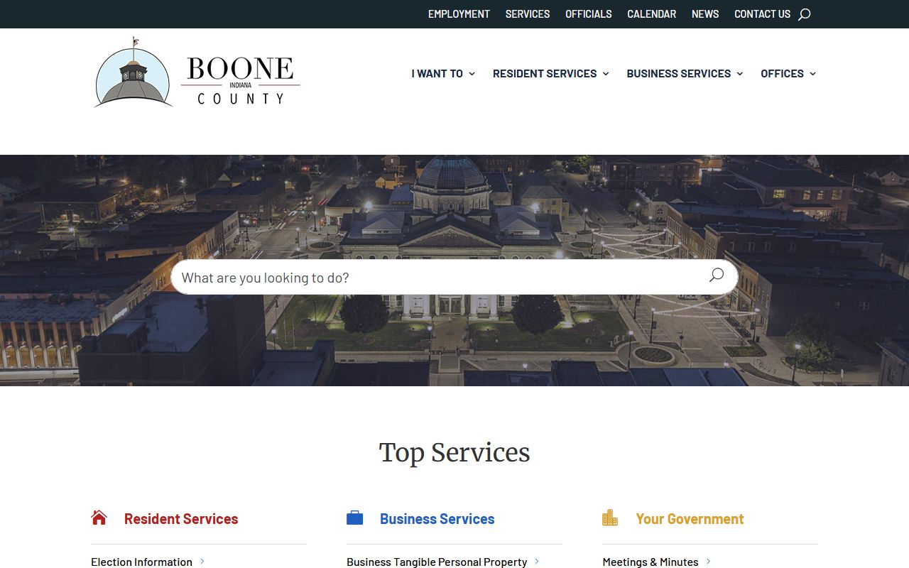 Boone County homepage showing county offices and family court records resources