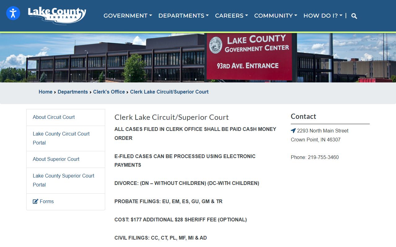 Lake County clerk's office page for Lake County family court records