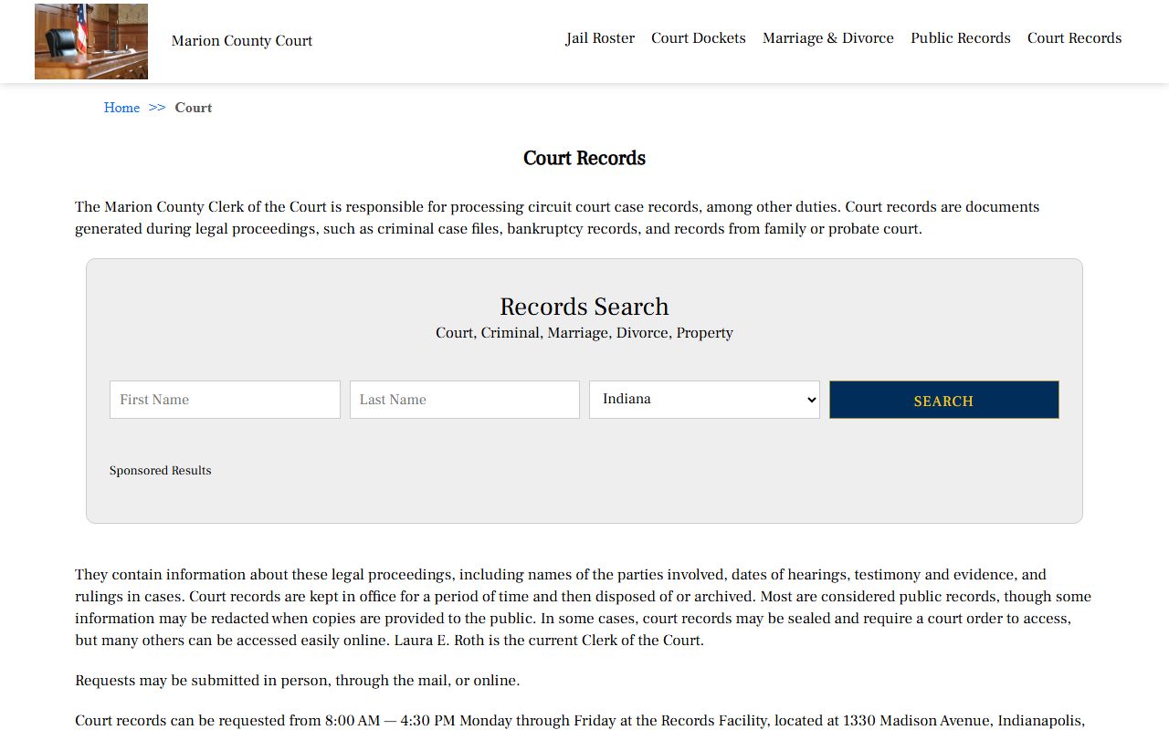 Marion County court records page for family court records