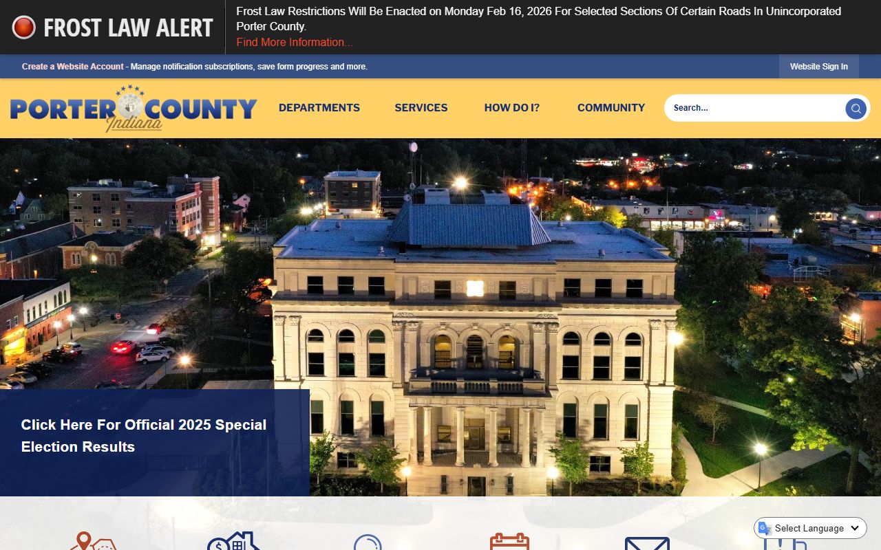Porter County government homepage for Porter County family court records