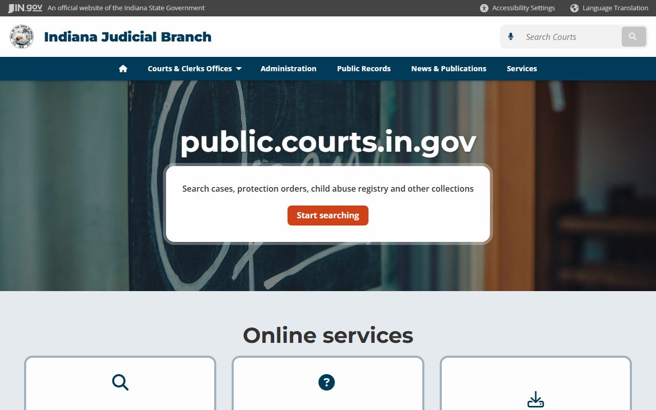 Indiana Judicial Branch public records portal for searching family court records statewide